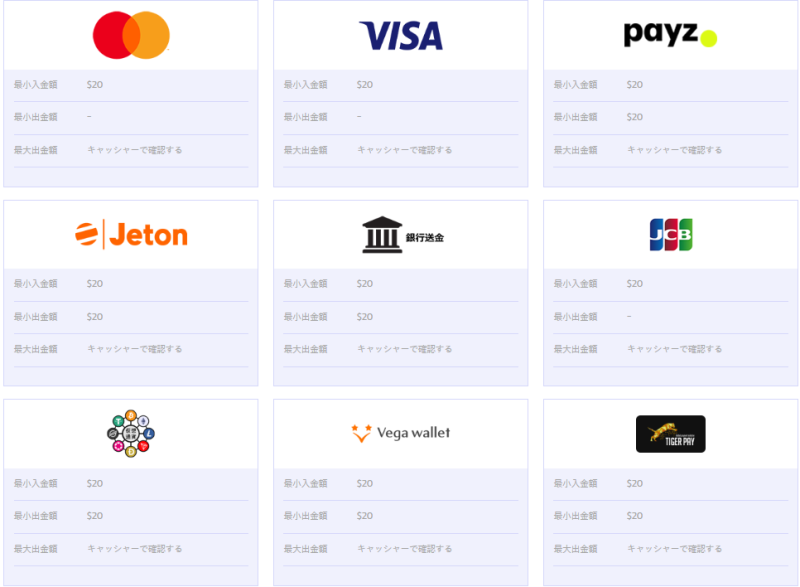 PlayOJOカジノで利用可能な入金方法